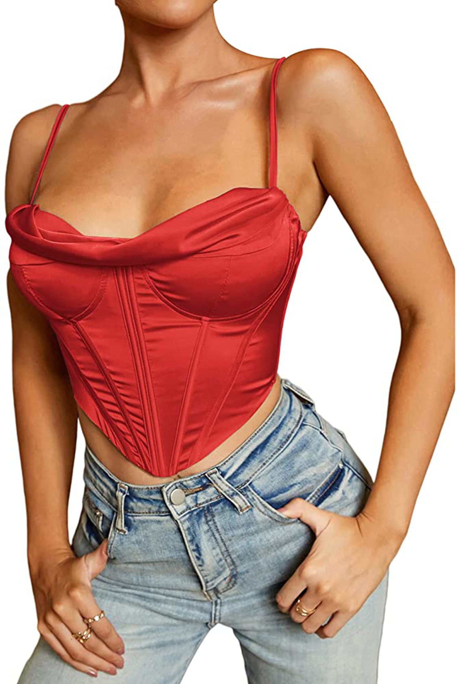 Women Summer Sexy Boned Bustie Backless Zipper Padded 2Layer Crop Corset